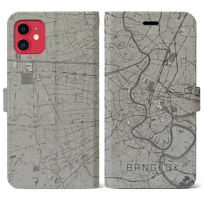 【バンコク（タイ）】地図柄iPhoneケース（手帳タイプ）モノトーン・iPhone 11 用
