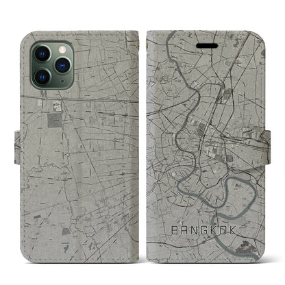 【バンコク（タイ）】地図柄iPhoneケース（手帳タイプ）モノトーン・iPhone 11 Pro 用