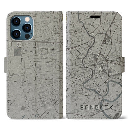 【バンコク（タイ）】地図柄iPhoneケース（手帳タイプ）モノトーン・iPhone 12 / 12 Pro 用