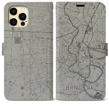 【バンコク（タイ）】地図柄iPhoneケース（手帳タイプ）モノトーン・iPhone 12 Pro Max 用