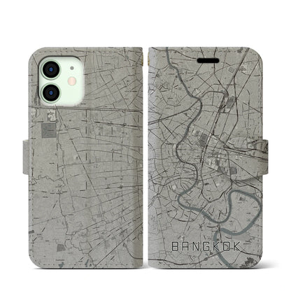 【バンコク（タイ）】地図柄iPhoneケース（手帳タイプ）モノトーン・iPhone 12 mini 用
