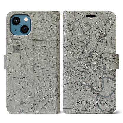 【バンコク（タイ）】地図柄iPhoneケース（手帳タイプ）モノトーン・iPhone 13 用