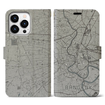 【バンコク（タイ）】地図柄iPhoneケース（手帳タイプ）モノトーン・iPhone 13 Pro 用