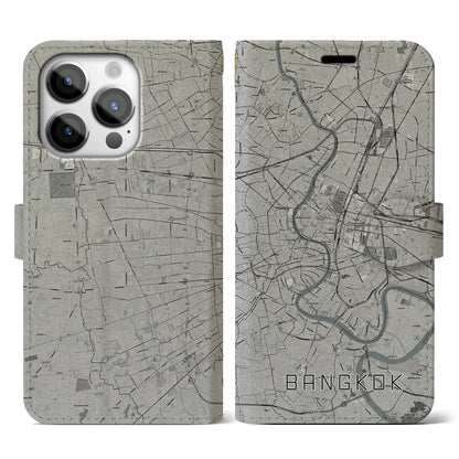 【バンコク（タイ）】地図柄iPhoneケース（手帳タイプ）モノトーン・iPhone 14 Pro 用