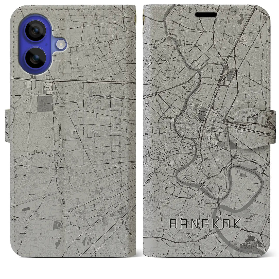 【バンコク(タイ)】地図柄iPhoneケース(手帳タイプ)モノトーン・iPhone 16 Pro Max 用