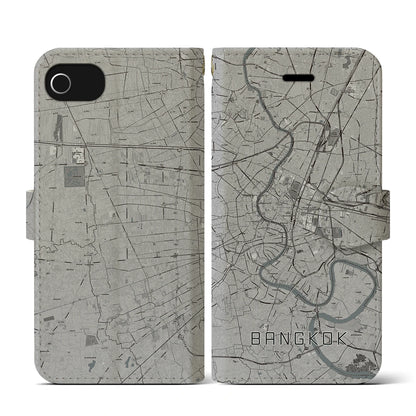 【バンコク（タイ）】地図柄iPhoneケース（手帳タイプ）モノトーン・iPhone SE（第3 / 第2世代） / 8 / 7 / 6s / 6 用