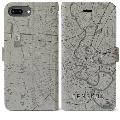 【バンコク（タイ）】地図柄iPhoneケース（手帳タイプ）モノトーン・iPhone 8Plus /7Plus / 6sPlus / 6Plus 用
