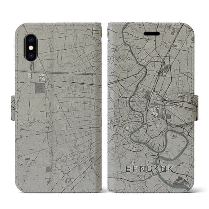 【バンコク（タイ）】地図柄iPhoneケース（手帳タイプ）モノトーン・iPhone XS / X 用
