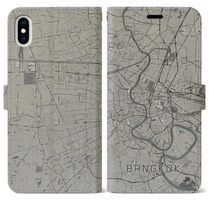 【バンコク（タイ）】地図柄iPhoneケース（手帳タイプ）モノトーン・iPhone XS Max 用