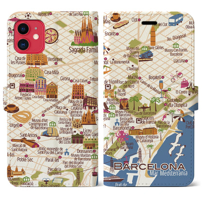 【バルセロナ（イラスト）】イラストマップiPhoneケース（手帳タイプ）ブライト・iPhone 11 用