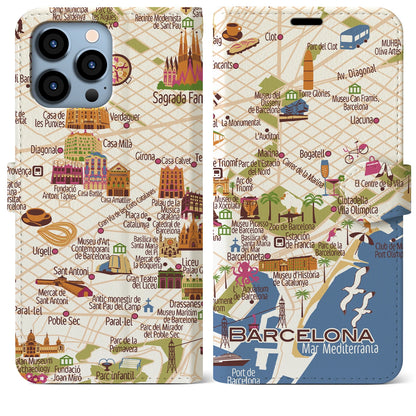 【バルセロナ（イラスト）】イラストマップiPhoneケース（手帳タイプ）ブライト・iPhone 13 Pro Max 用