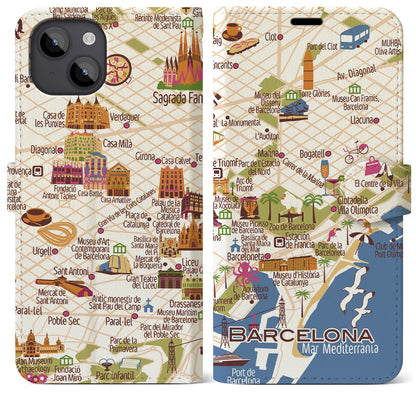 【バルセロナ（イラスト）】イラストマップiPhoneケース（手帳タイプ）ブライト・iPhone 14 Plus 用