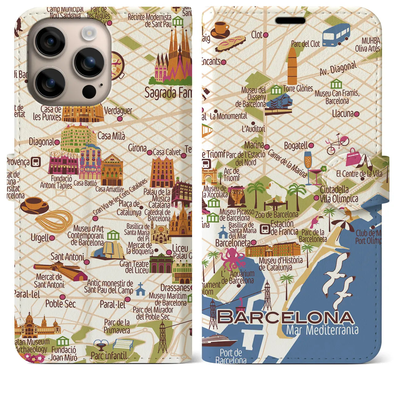 【バルセロナ】イラストマップiPhoneケース（手帳タイプ）