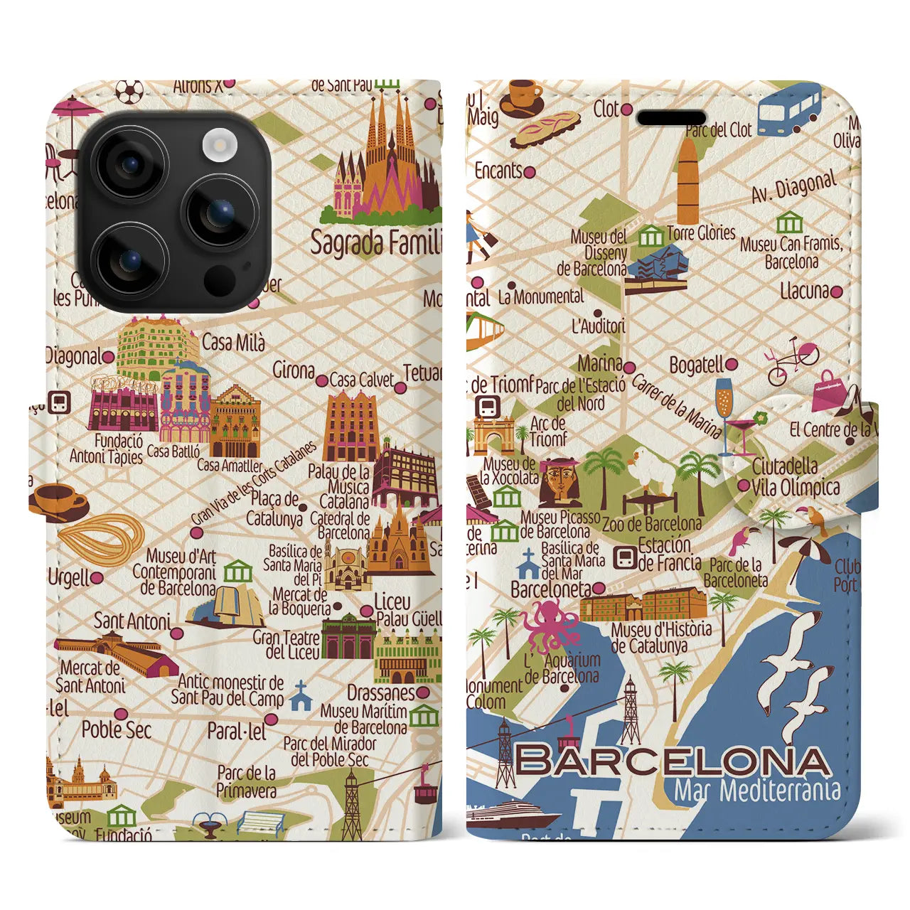 【バルセロナ】イラストマップiPhoneケース（手帳タイプ）