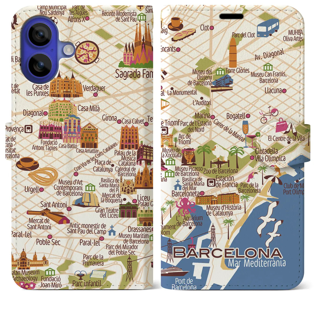 【バルセロナ】イラストマップiPhoneケース（手帳タイプ）