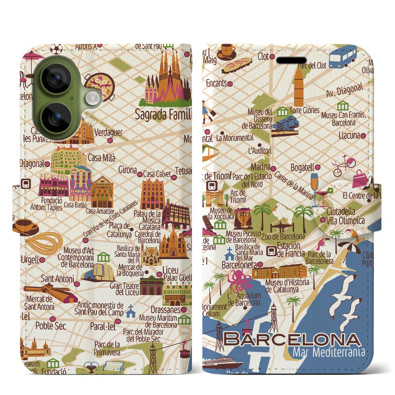 【バルセロナ】イラストマップiPhoneケース（手帳タイプ）