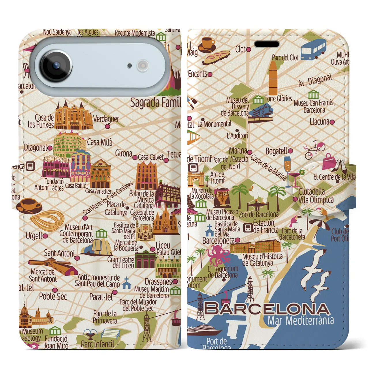 【バルセロナ】イラストマップiPhoneケース（手帳タイプ）