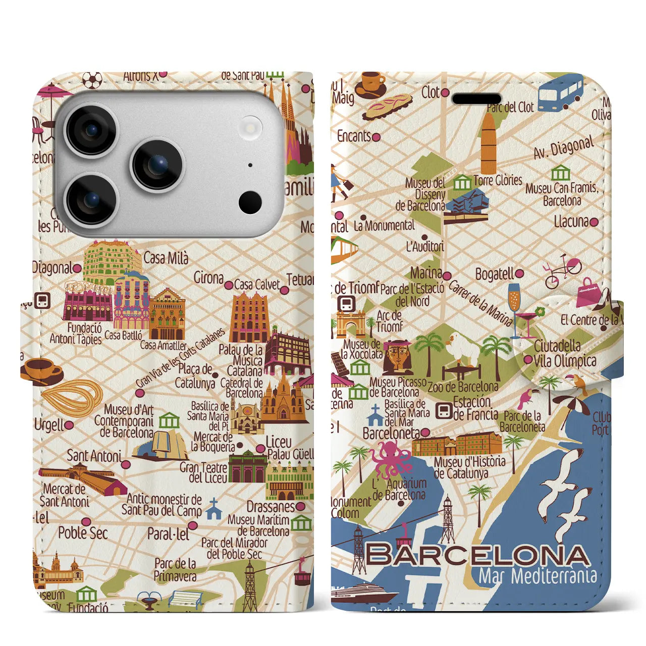 【バルセロナ】イラストマップiPhoneケース（手帳タイプ）