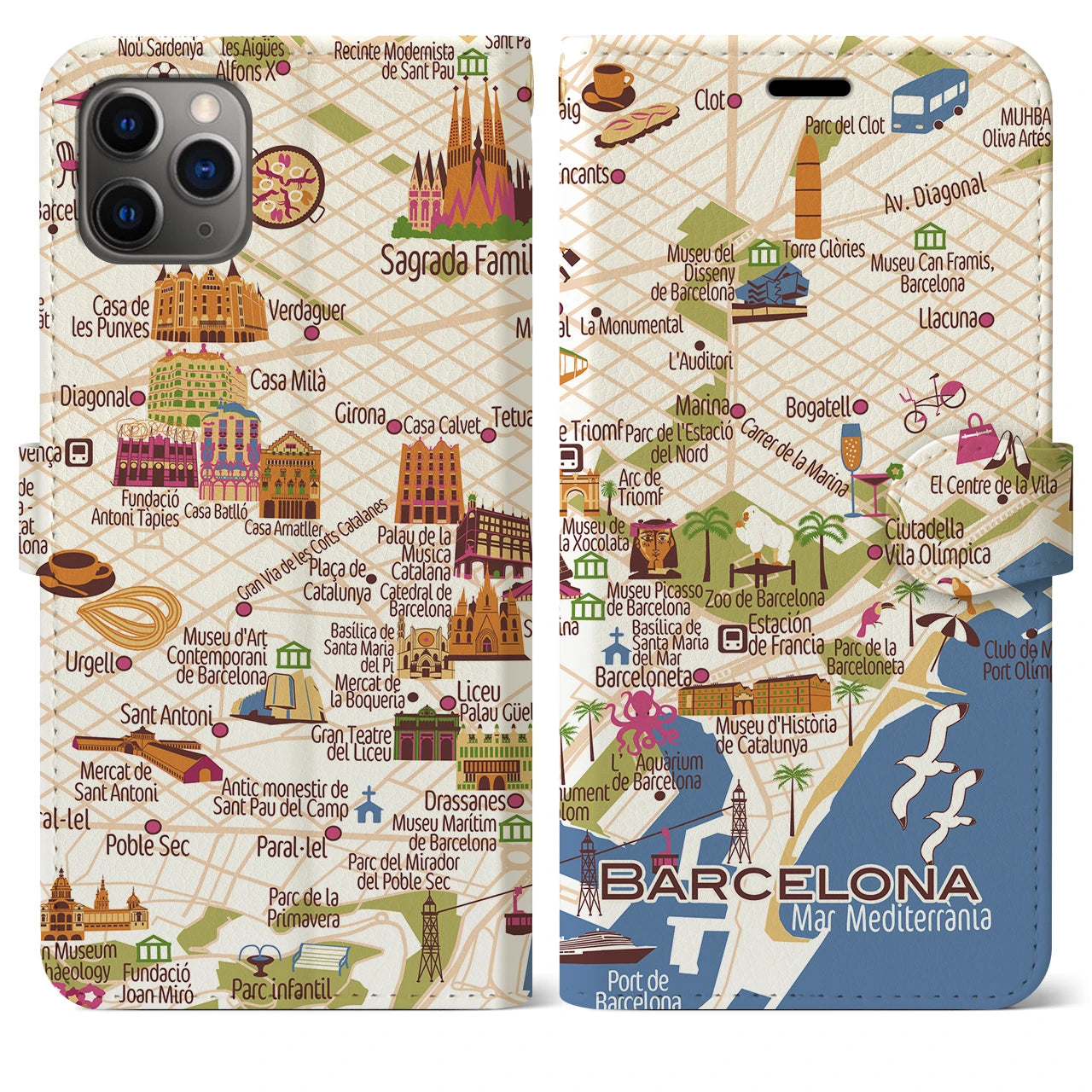 【バルセロナ】イラストマップiPhoneケース（手帳タイプ）