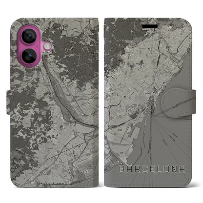 【バルセロナ（スペイン）】地図柄iPhoneケース（手帳タイプ）モノトーン・iPhone 16 Pro 用