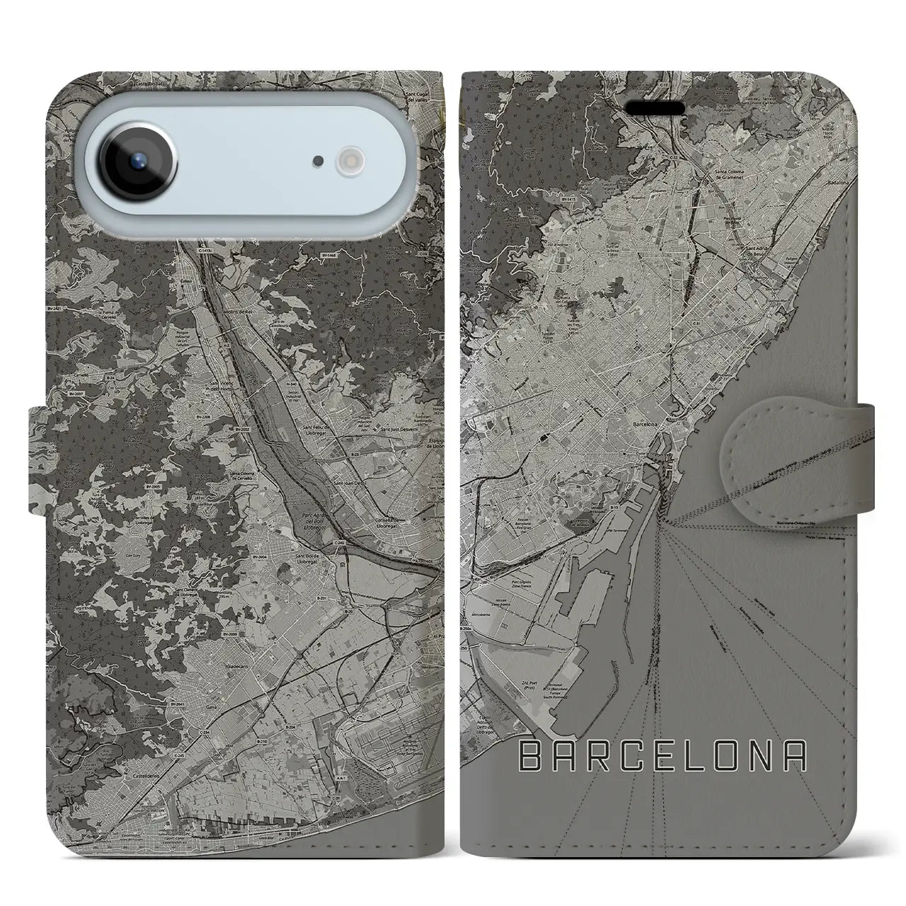 【バルセロナ（スペイン）】地図柄iPhoneケース（手帳タイプ）