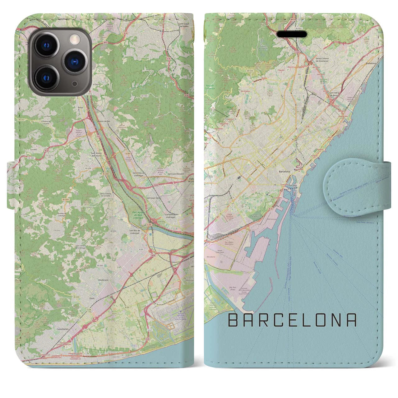 【バルセロナ】地図柄iPhoneケース（手帳両面タイプ・ナチュラル）iPhone 11 Pro Max 用