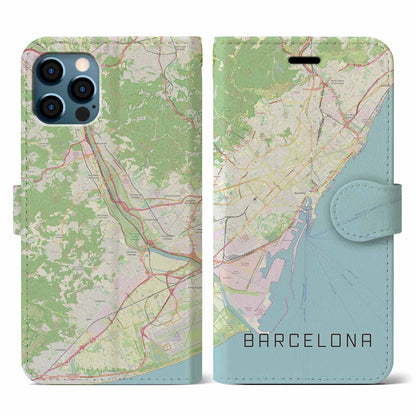 【バルセロナ（スペイン）】地図柄iPhoneケース（手帳タイプ）ナチュラル・iPhone 12 / 12 Pro 用