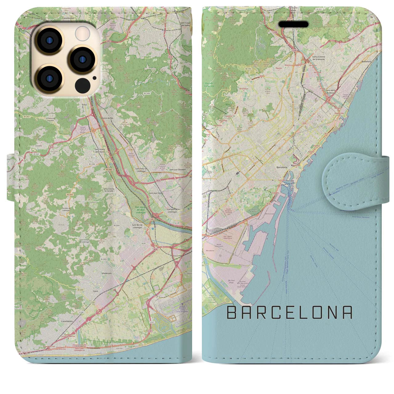【バルセロナ】地図柄iPhoneケース（手帳両面タイプ・ナチュラル）iPhone 12 Pro Max 用