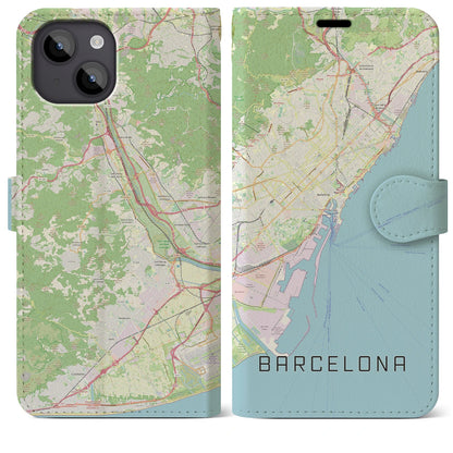 【バルセロナ（スペイン）】地図柄iPhoneケース（手帳タイプ）ナチュラル・iPhone 14 Plus 用