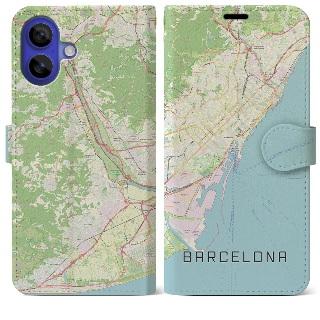 【バルセロナ（スペイン）】地図柄iPhoneケース（手帳タイプ）