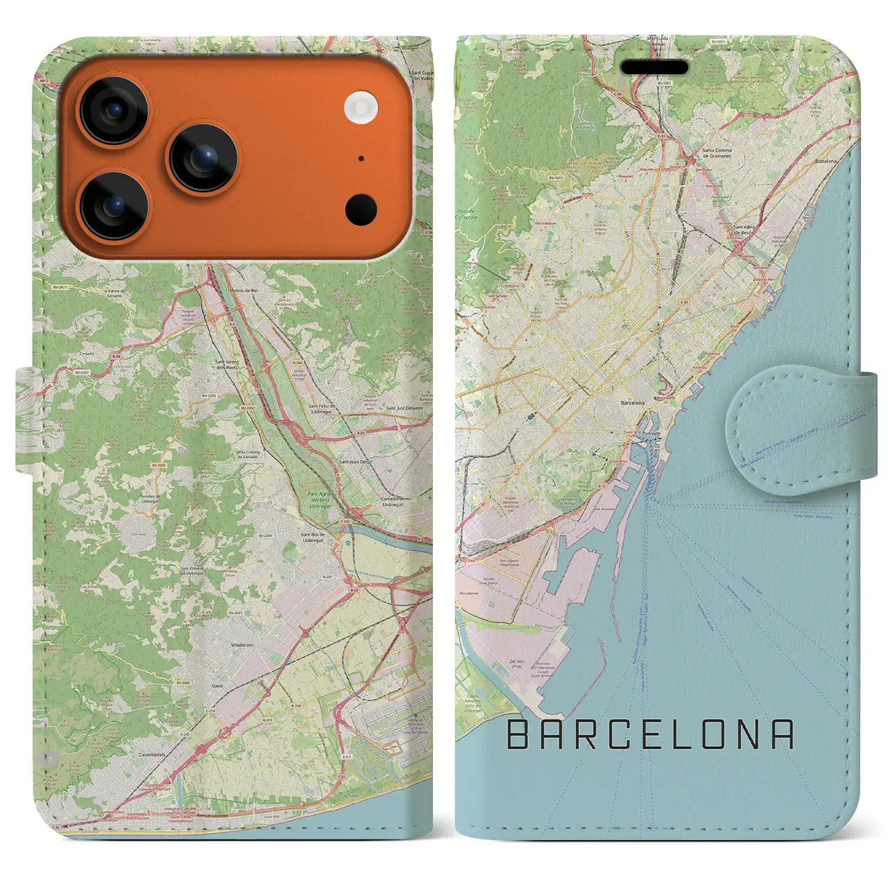 【バルセロナ（スペイン）】地図柄iPhoneケース（手帳タイプ）