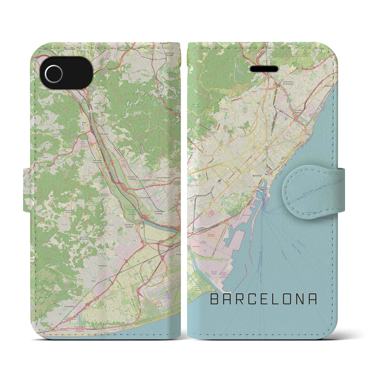 【バルセロナ】地図柄iPhoneケース（手帳両面タイプ・ナチュラル）iPhone SE（第3 / 第2世代） / 8 / 7 / 6s / 6 用