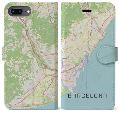 【バルセロナ（スペイン）】地図柄iPhoneケース（手帳タイプ）ナチュラル・iPhone 8Plus /7Plus / 6sPlus / 6Plus 用