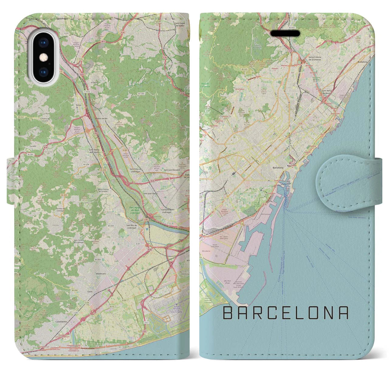 【バルセロナ】地図柄iPhoneケース（手帳両面タイプ・ナチュラル）iPhone XS Max 用