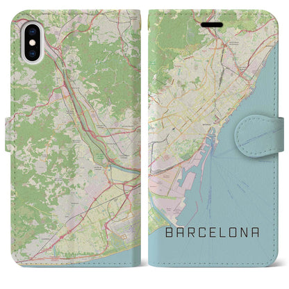 【バルセロナ（スペイン）】地図柄iPhoneケース（手帳タイプ）ナチュラル・iPhone XS Max 用