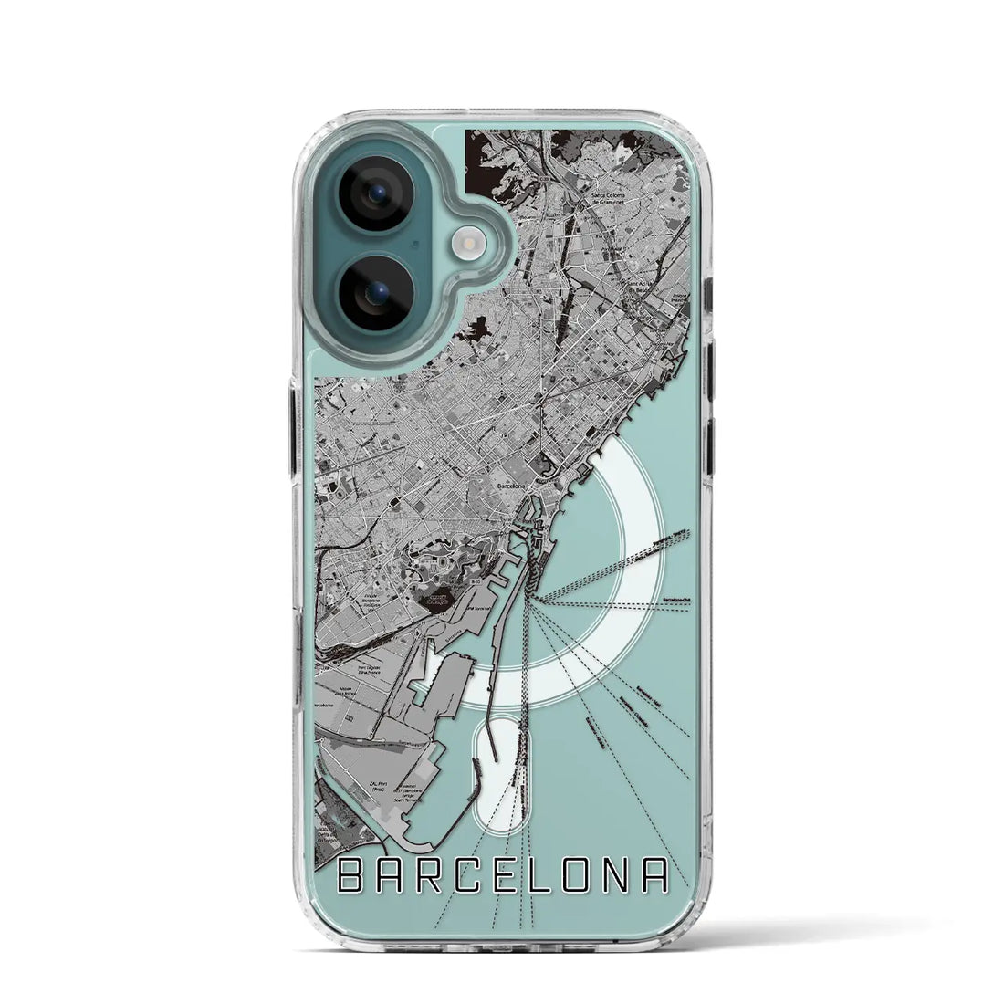 【バルセロナ（スペイン）】地図柄iPhoneケース（MagSafeタイプ）モノトーン・iPhone 16 Pro 用