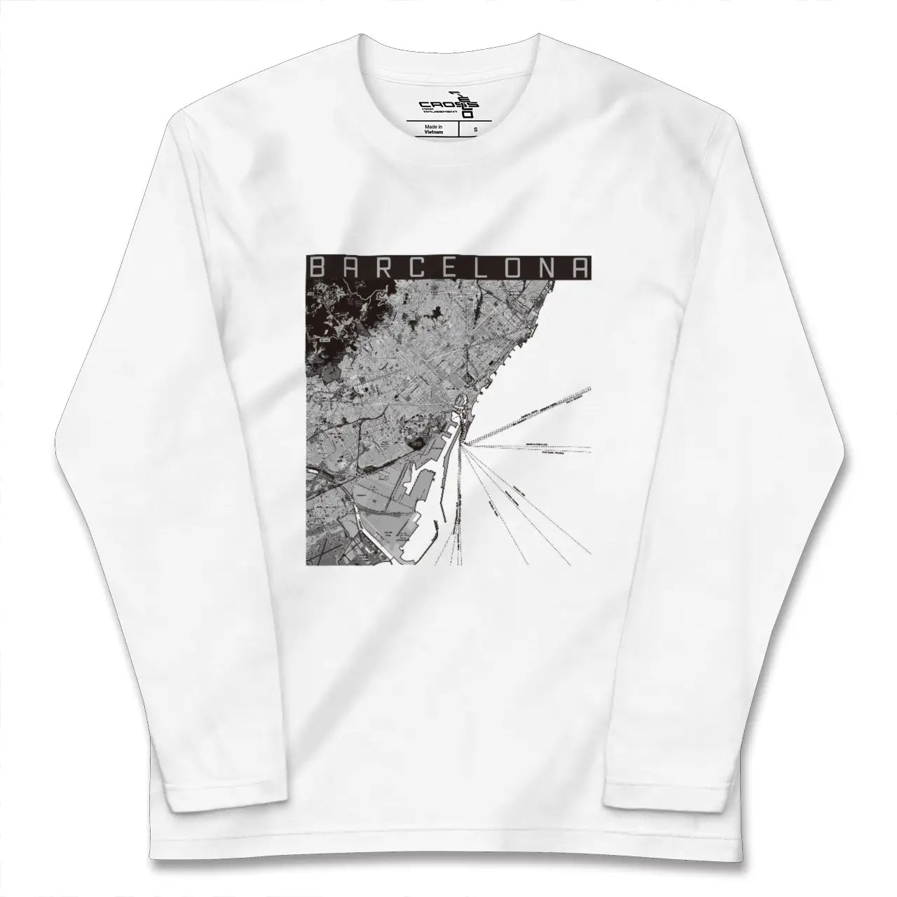 【バルセロナ（スペイン）】地図柄ロングスリーブTシャツ