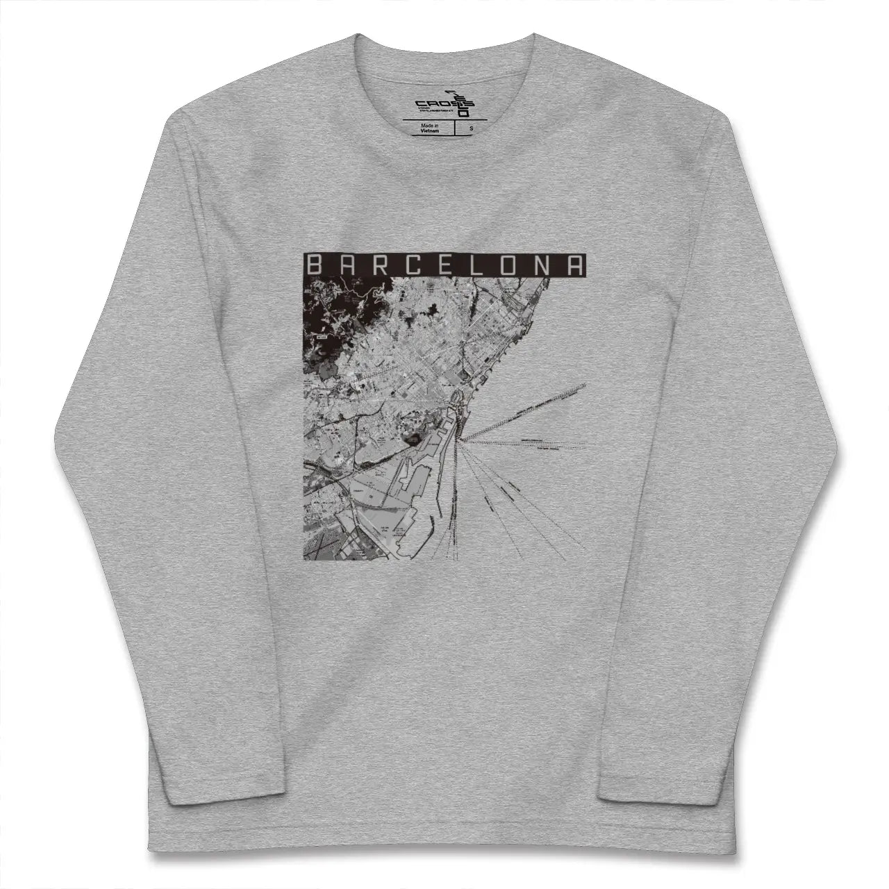 【バルセロナ（スペイン）】地図柄ロングスリーブTシャツ