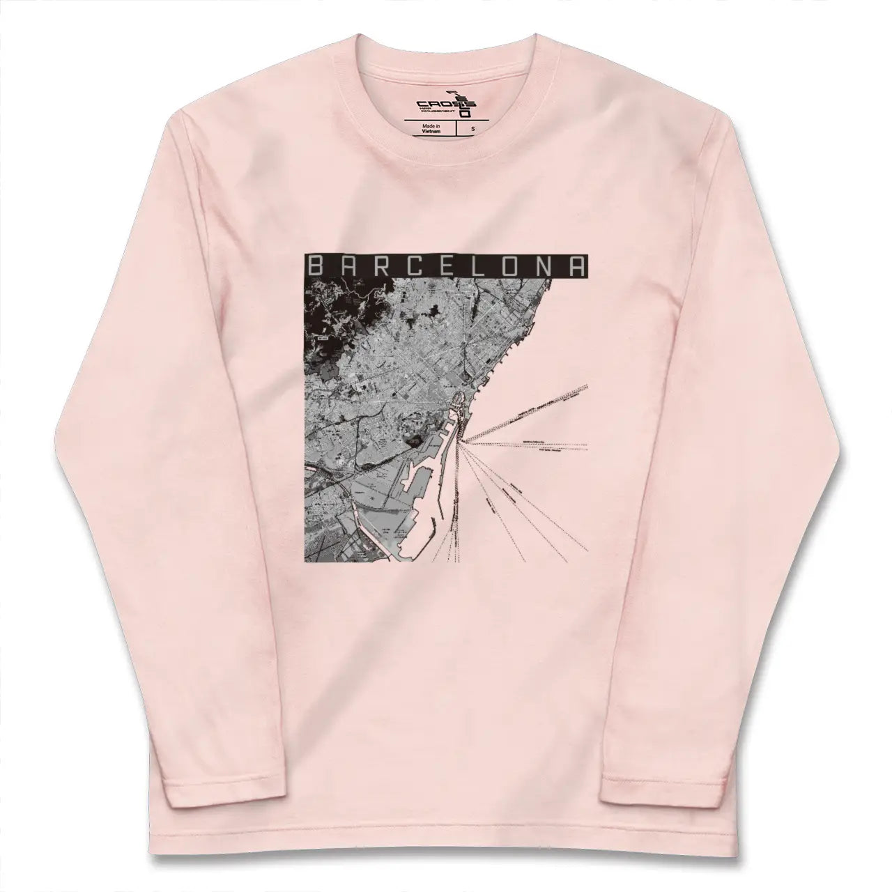 【バルセロナ（スペイン）】地図柄ロングスリーブTシャツ