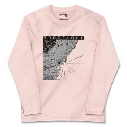 【バルセロナ（スペイン）】地図柄ロングスリーブTシャツ
