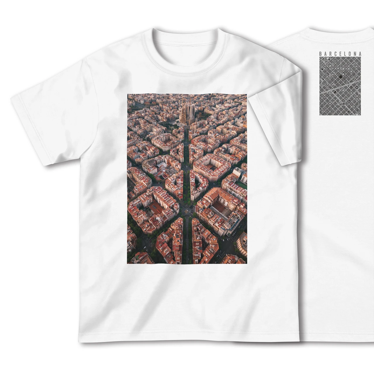 【バルセロナ（スペイン）】Map World ハイクオリティTシャツ