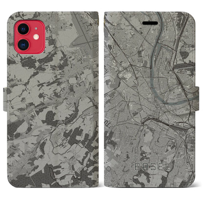 【バーゼル（スイス）】地図柄iPhoneケース（手帳タイプ）モノトーン・iPhone 11 用