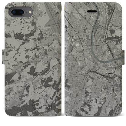 【バーゼル（スイス）】地図柄iPhoneケース（手帳タイプ）モノトーン・iPhone 8Plus /7Plus / 6sPlus / 6Plus 用