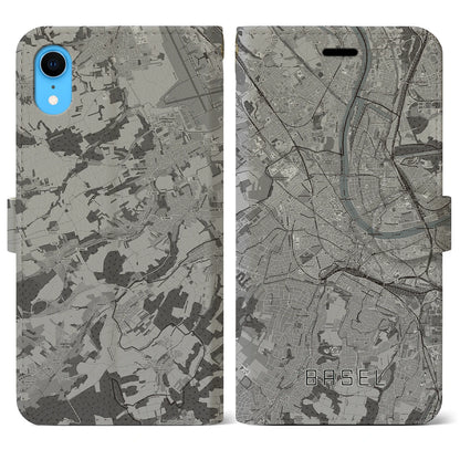 【バーゼル（スイス）】地図柄iPhoneケース（手帳タイプ）モノトーン・iPhone XR 用