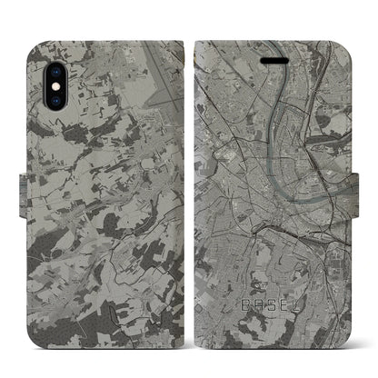 【バーゼル（スイス）】地図柄iPhoneケース（手帳タイプ）モノトーン・iPhone XS / X 用