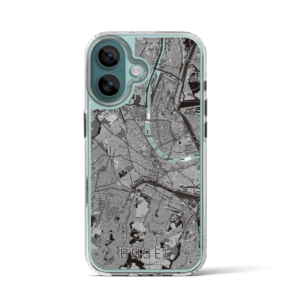 【バーゼル(スイス)】地図柄iPhoneケース(MagSafeタイプ)モノトーン・iPhone 16 Pro 用