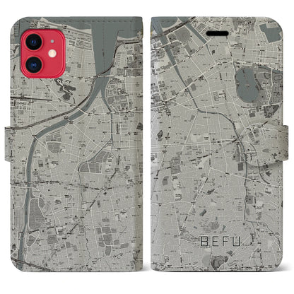 【別府（福岡県）】地図柄iPhoneケース（手帳タイプ）モノトーン・iPhone 11 用