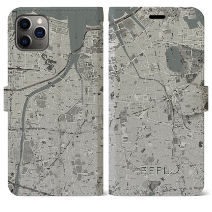 【別府（福岡県）】地図柄iPhoneケース（手帳タイプ）モノトーン・iPhone 11 Pro Max 用