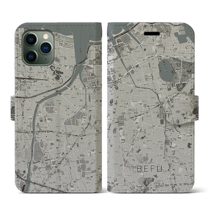 【別府（福岡県）】地図柄iPhoneケース（手帳タイプ）モノトーン・iPhone 11 Pro 用