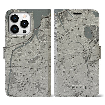 【別府（福岡県）】地図柄iPhoneケース（手帳タイプ）モノトーン・iPhone 13 Pro 用